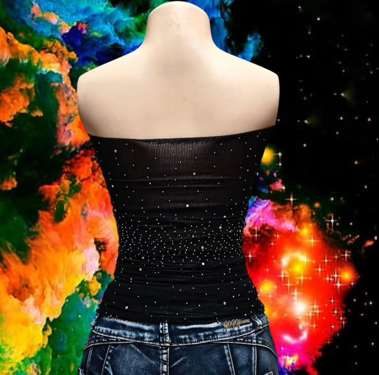 Women's Black Rhinestone Mesh Tube Top - photo 2