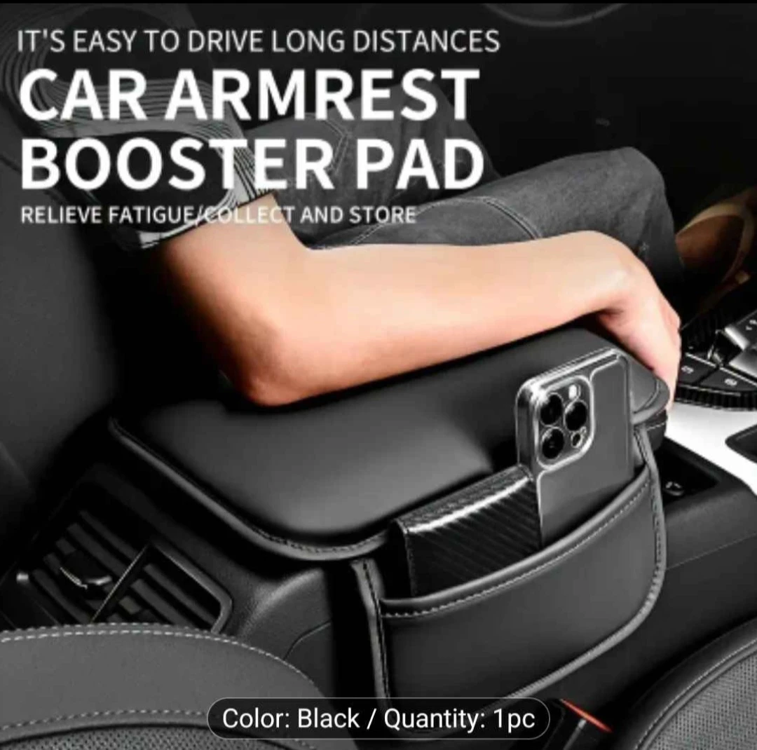 Car Armrest Booster Pad - Black