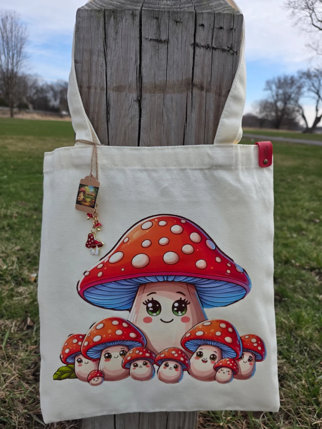 Mooshie Totes Canvas Tote Bag with Mushroom Charm