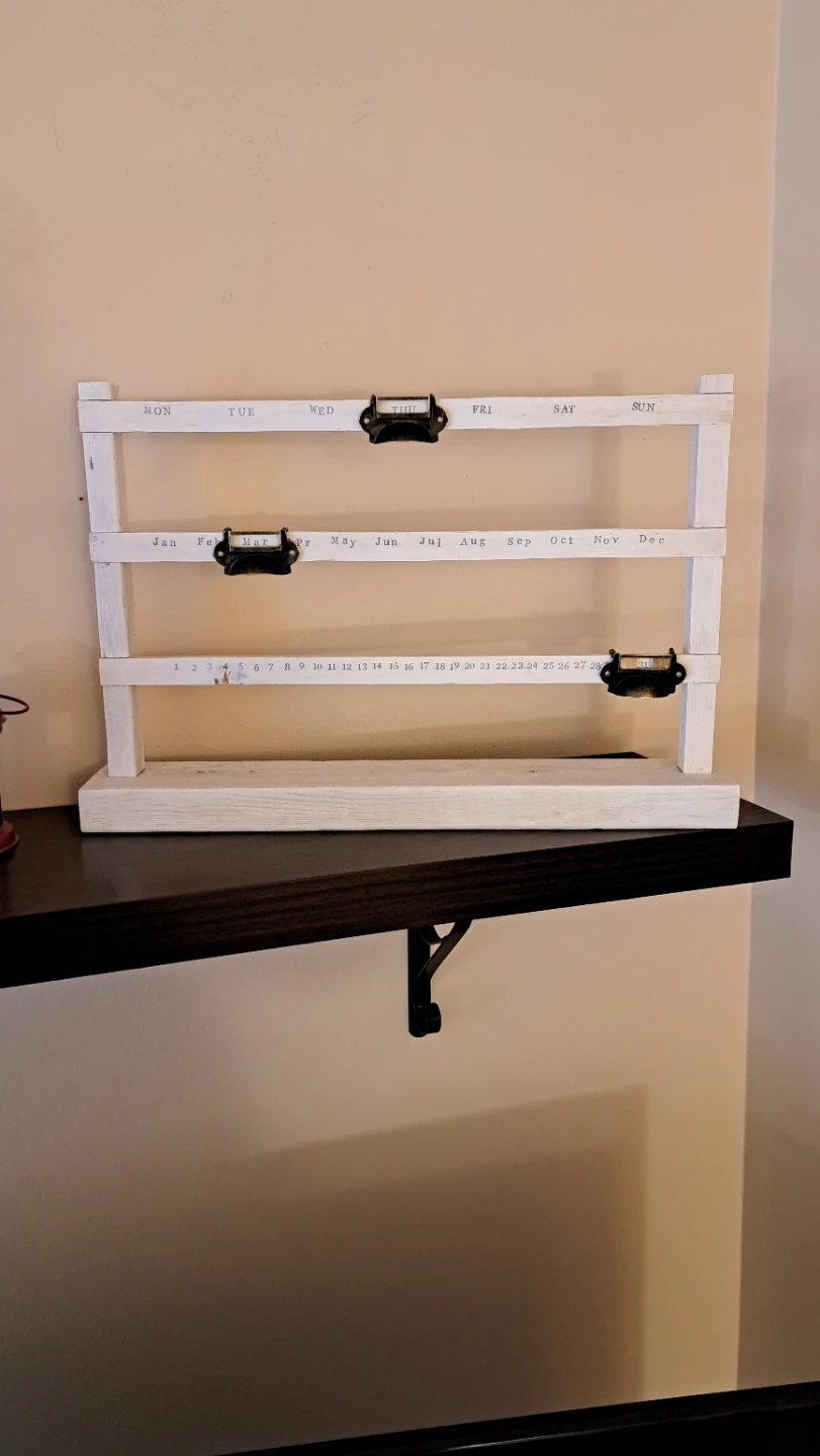 Wooden Perpetual Calendar with Vintage Drawer Pulls