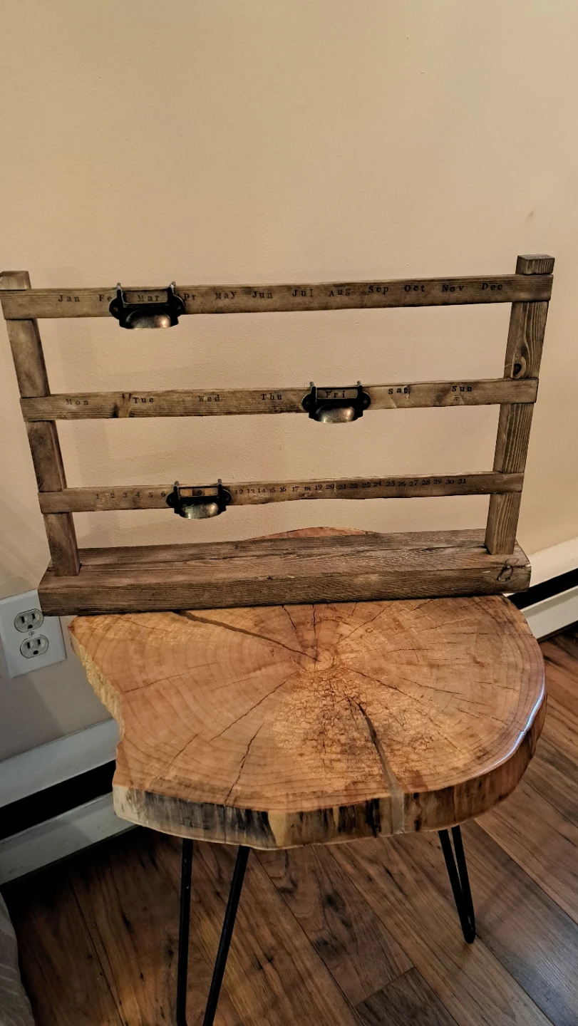 Wooden Perpetual Calendar with Vintage Drawer Pulls - photo 3