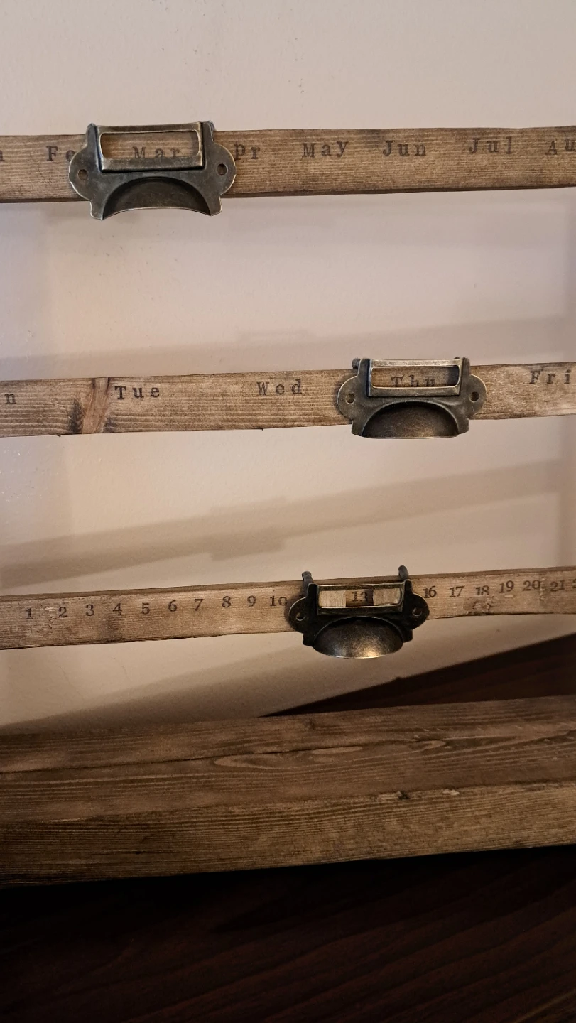 Wooden Perpetual Calendar with Vintage Drawer Pulls - photo 4