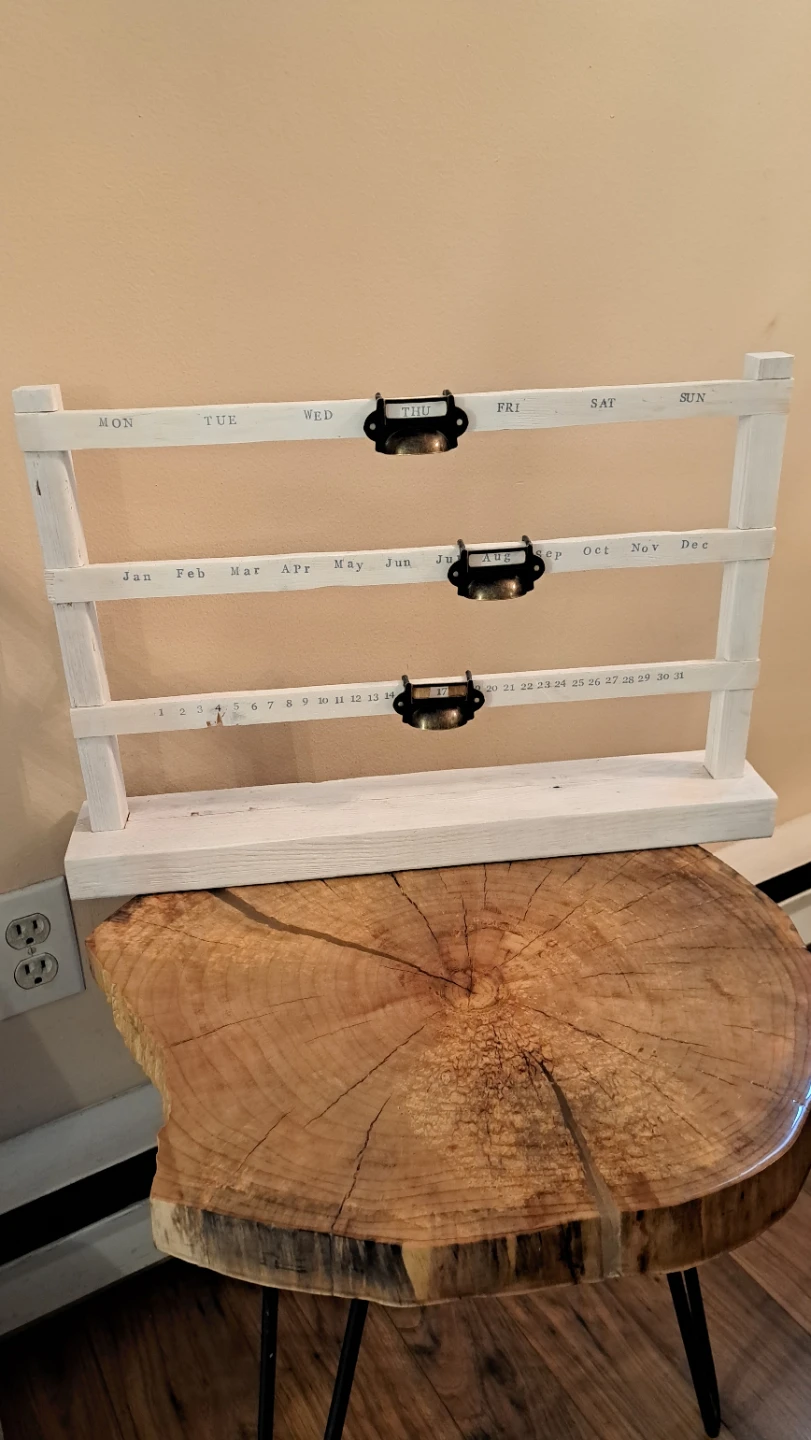 Wooden Perpetual Calendar with Vintage Drawer Pulls - photo 5