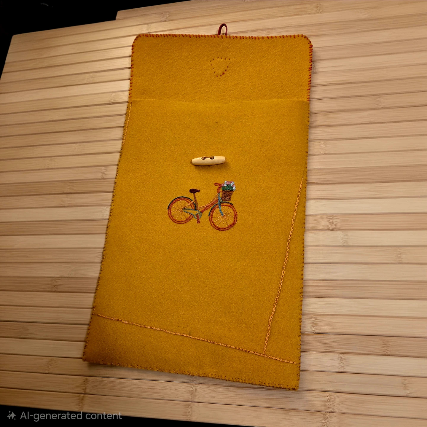 Felt Laptop Sleeve with handmade Embroidered Bicycle - photo 4