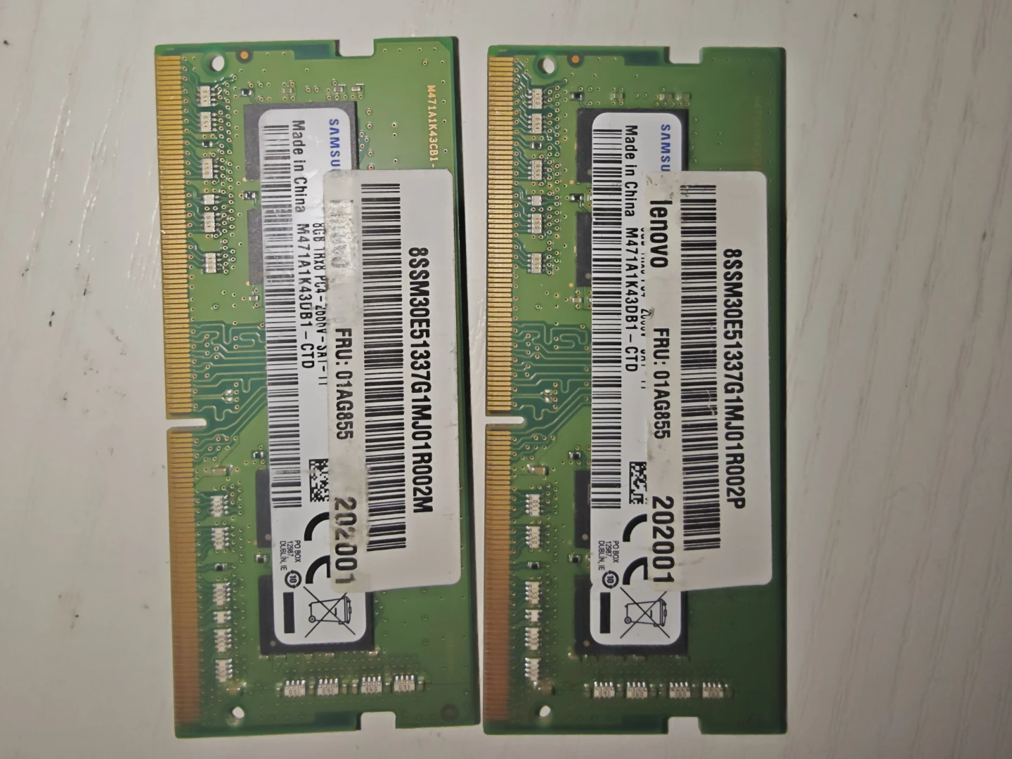 2x Samsung 8GB DDR4 Laptop RAM Modules