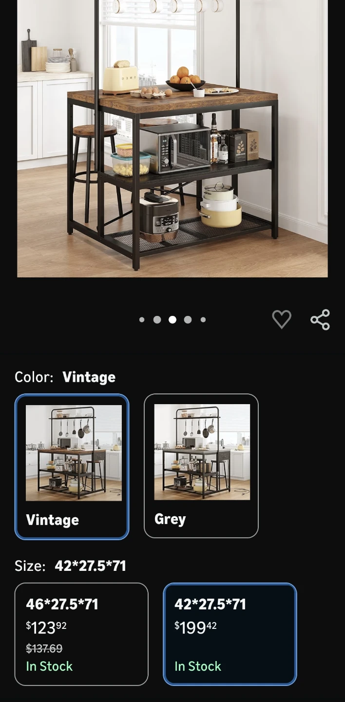 42" Kitchen Island Table Baker Rack with Storage - photo 3