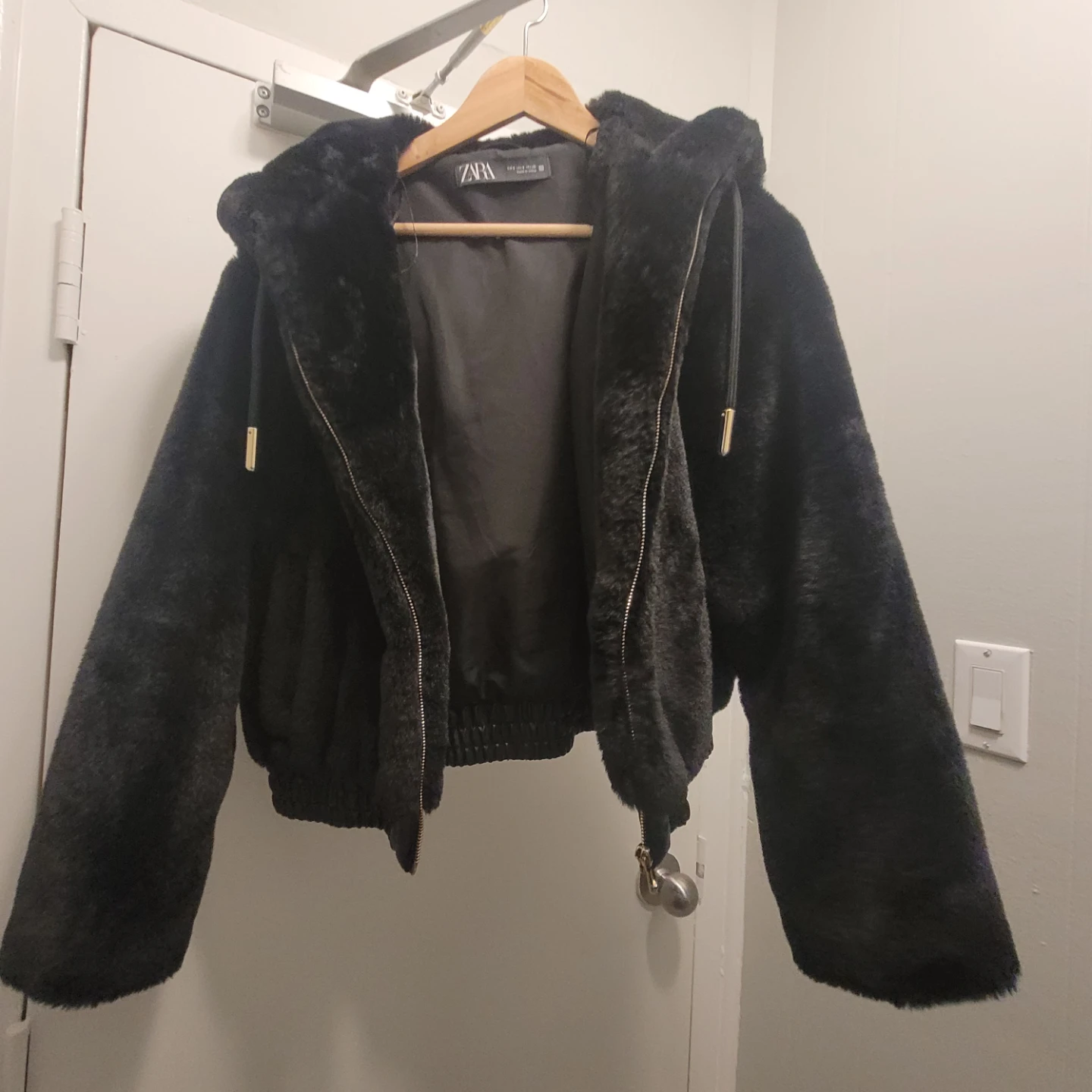 Small Zara Faux Fur Hooded Bomber Jacket