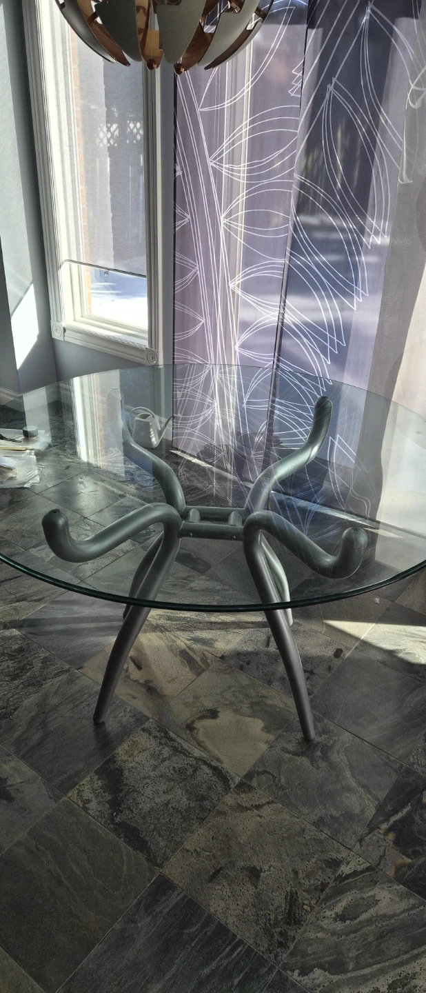 Glass top dining table with unique metal base - photo 2