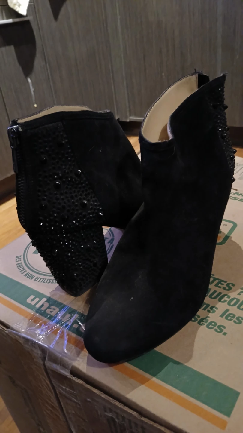 Black Suede Ankle Boots with Studs - photo 2