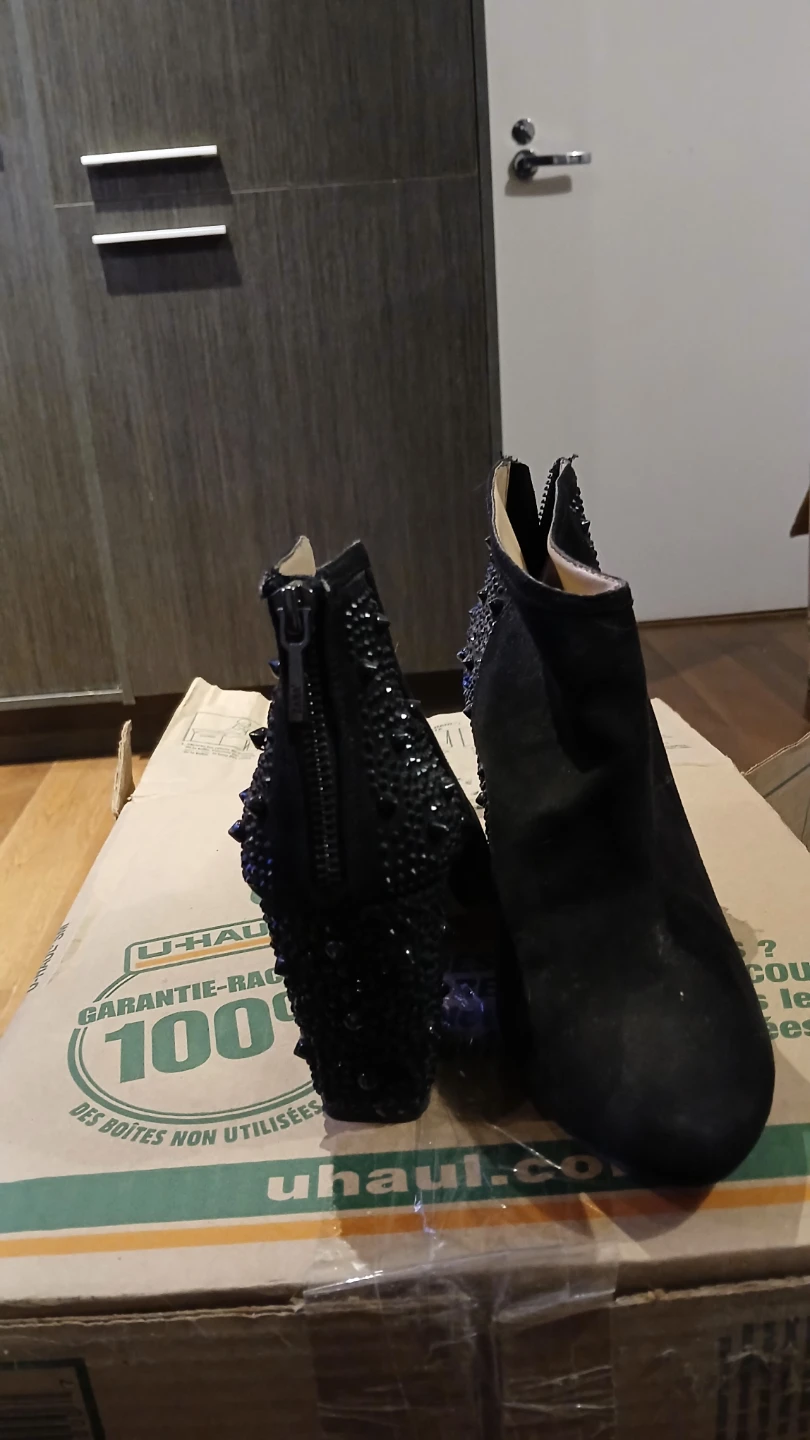 Black Suede Ankle Boots with Studs - photo 3