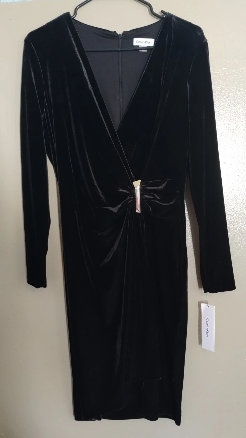 Calvin Klein Black Velvet Sheath Dress Size 12