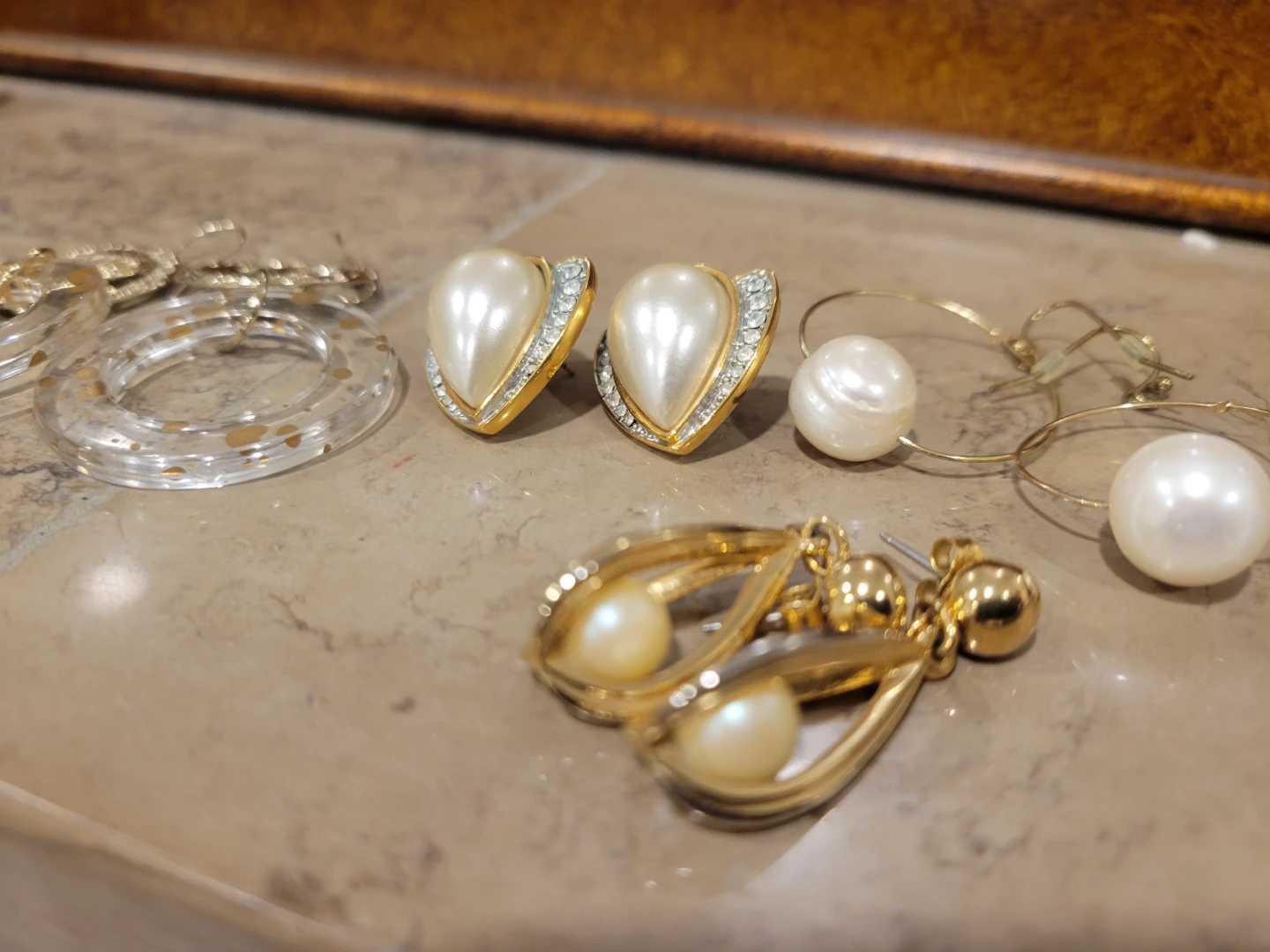 Assorted Pearl and Gold-Tone Earrings Set