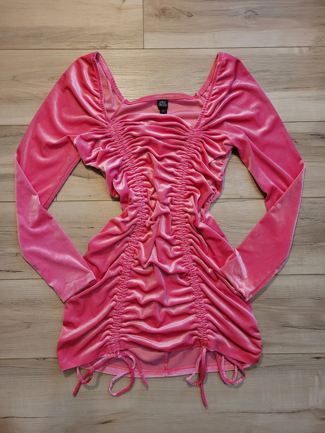 Wild Fable Pink Velvet Ruched Long Sleeve Dress or Shirt