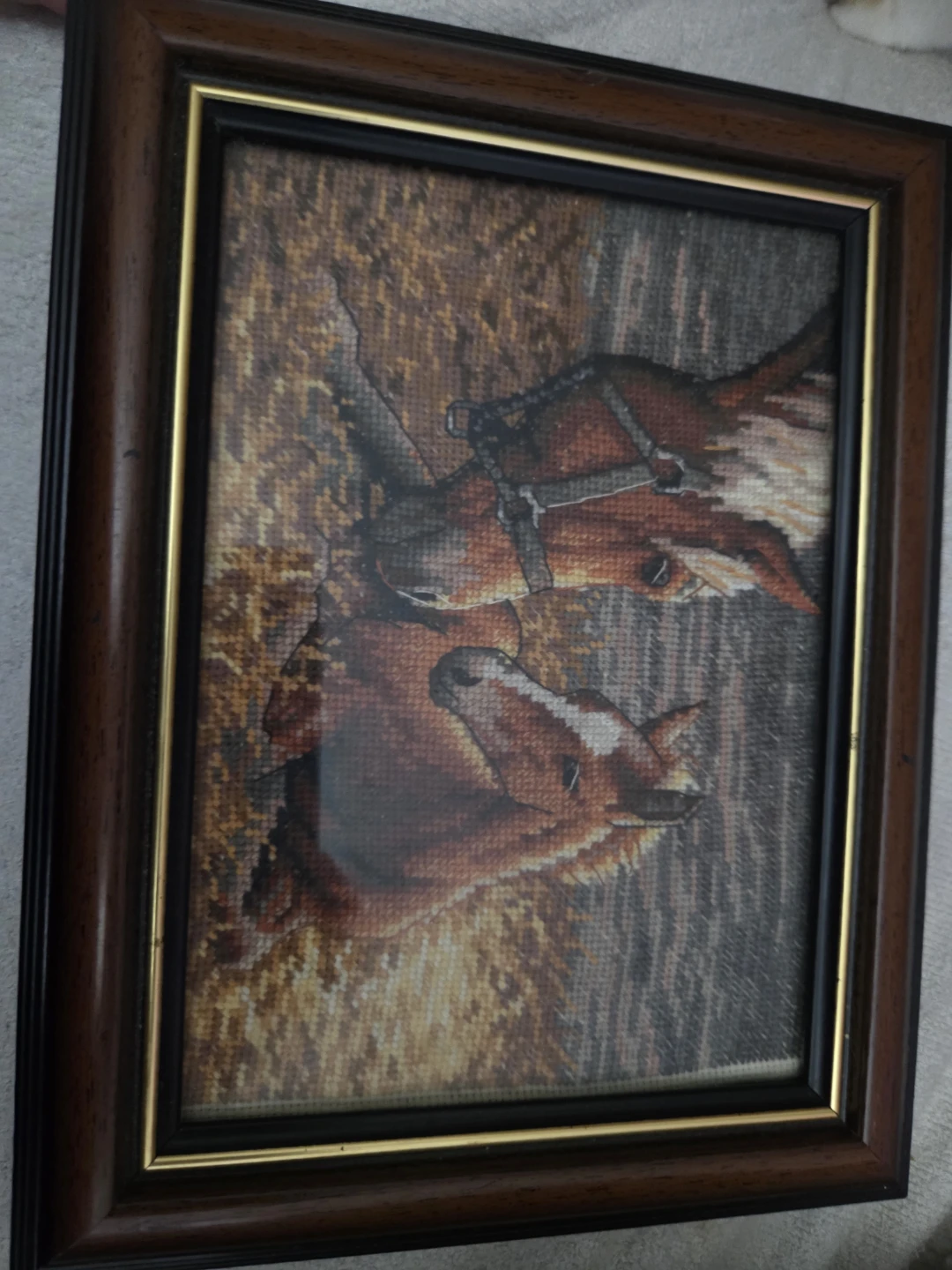 Framed Cross-Stitch Horse Picture