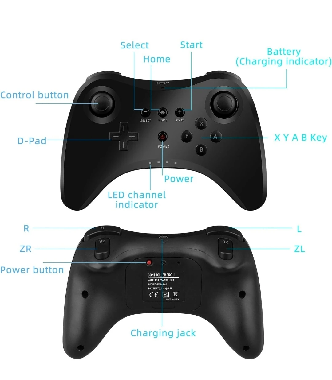 Wireless Pro Controller for Nintendo Wii U Gamepad Dual Analog - photo 5