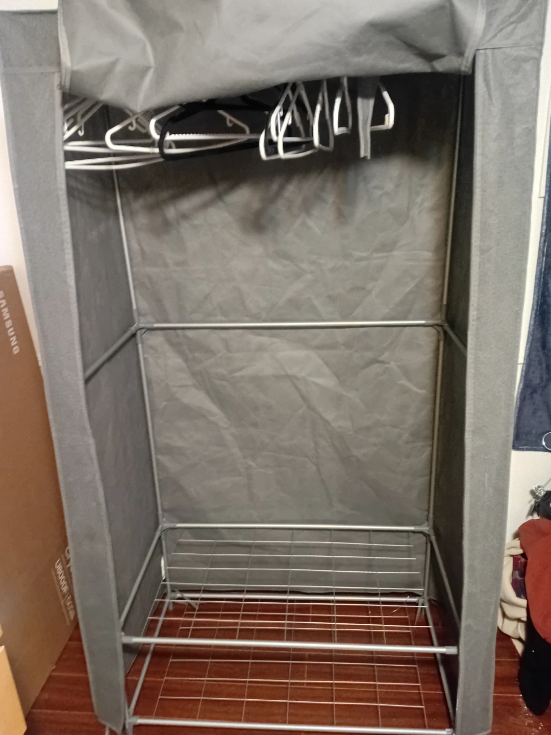 Grey Fabric Wardrobe with Metal Frame