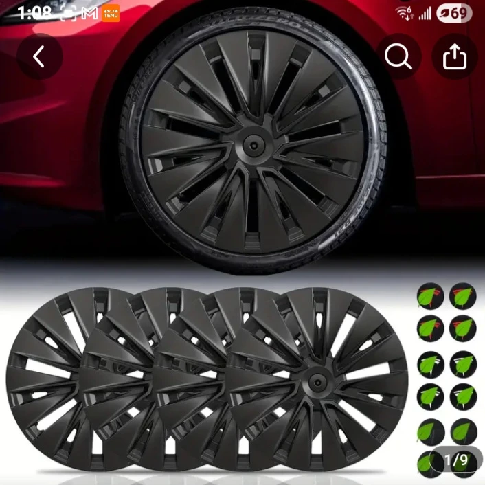 Set of 4 Black Wheel Covers tesla model y