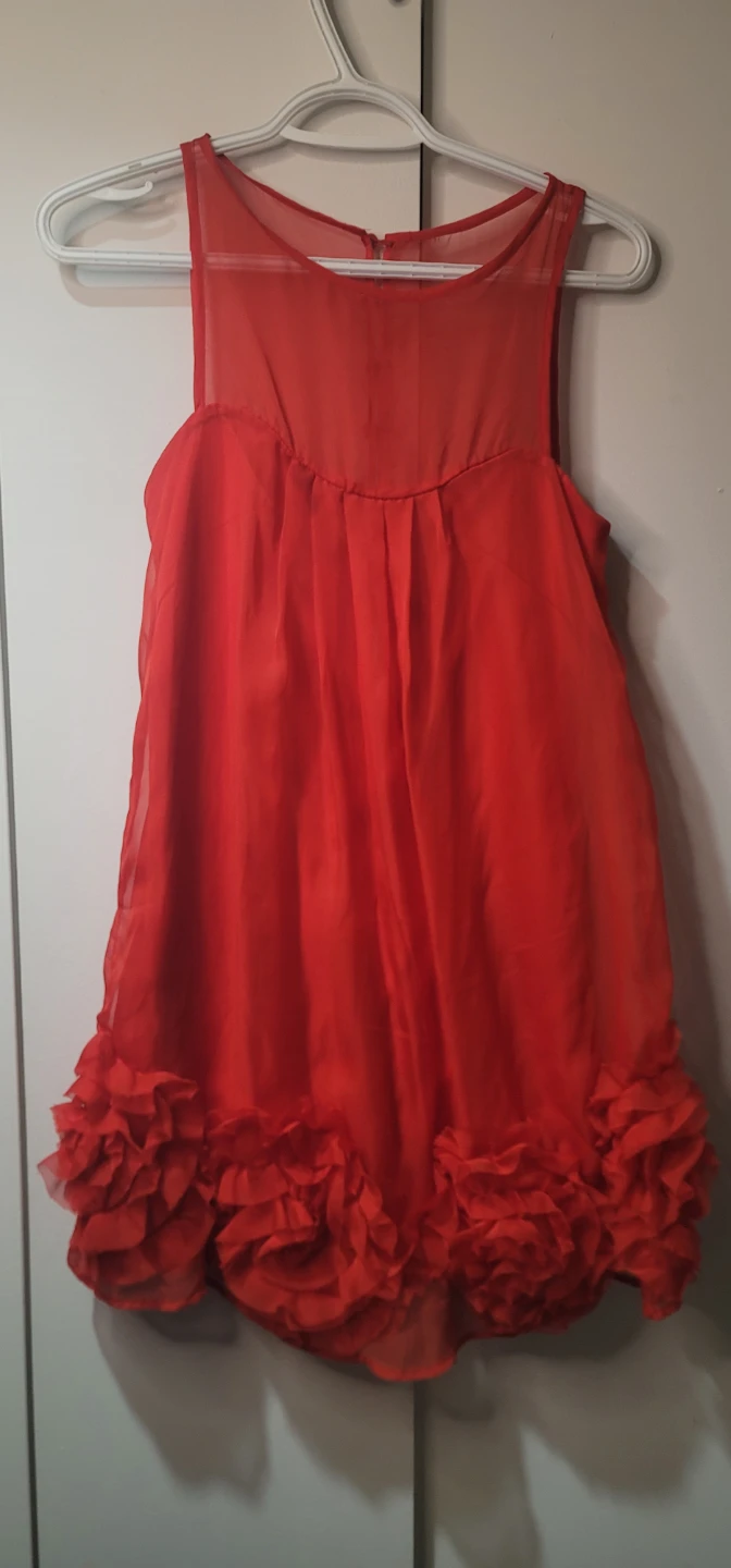 Red Sheer Dress with Floral Hem - photo 2
