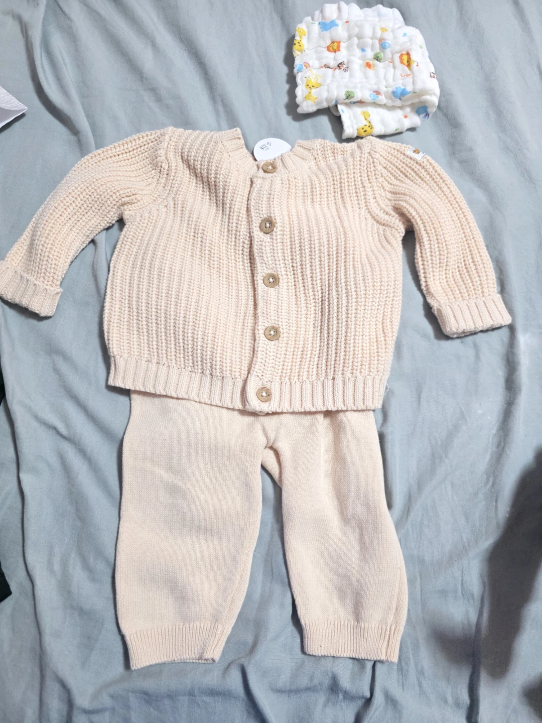 Baby Knit Cardigan and Pants Set - Light Pink