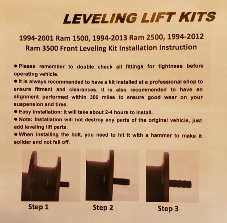 Ram 1500/2500/3500 Front Leveling Lift Kit (1994-2013) - photo 4