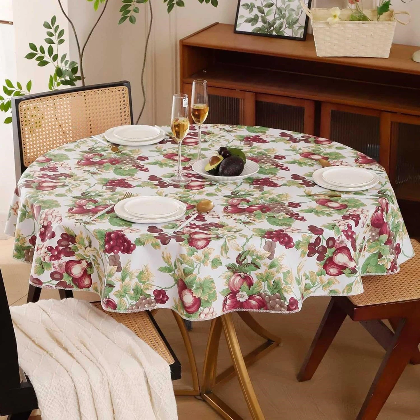 Round Vinyl Tablecloth - Sunflowers or Grapes