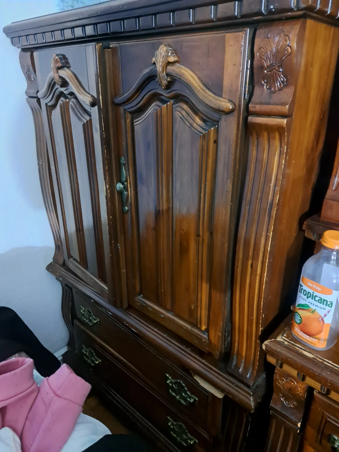 Wooden Dresser with Mirror and Headboard