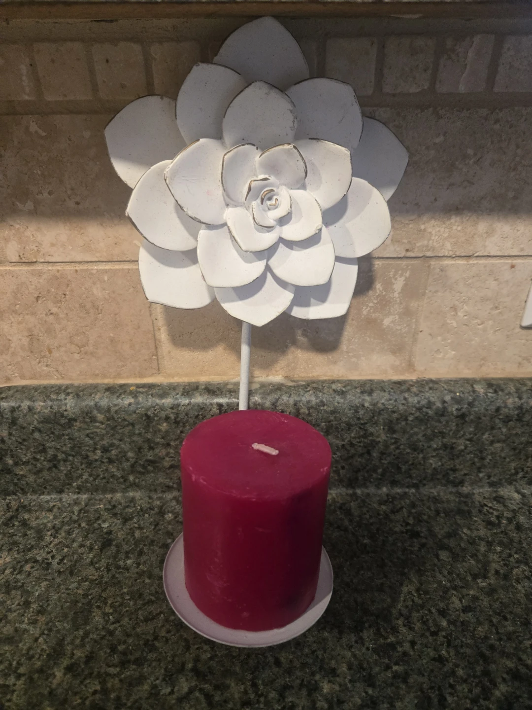White Metal Succulent Flower Candle Holder