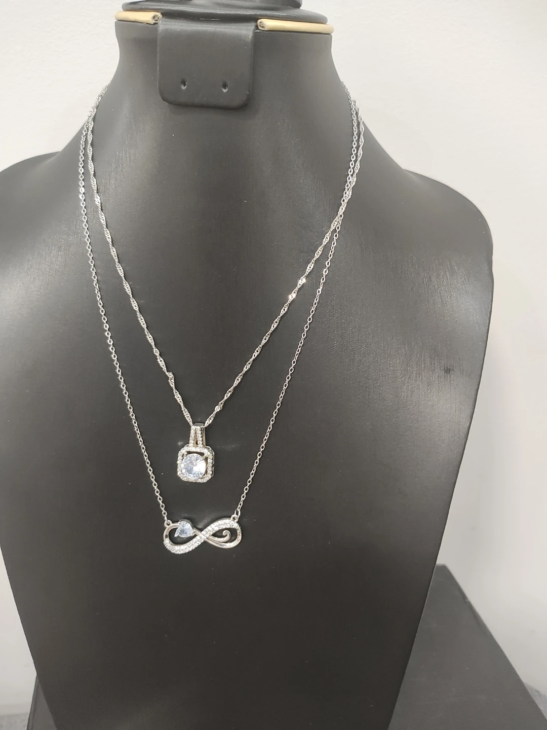 Silver Tone Layered Necklace Set with Pendant and Infinity Charm