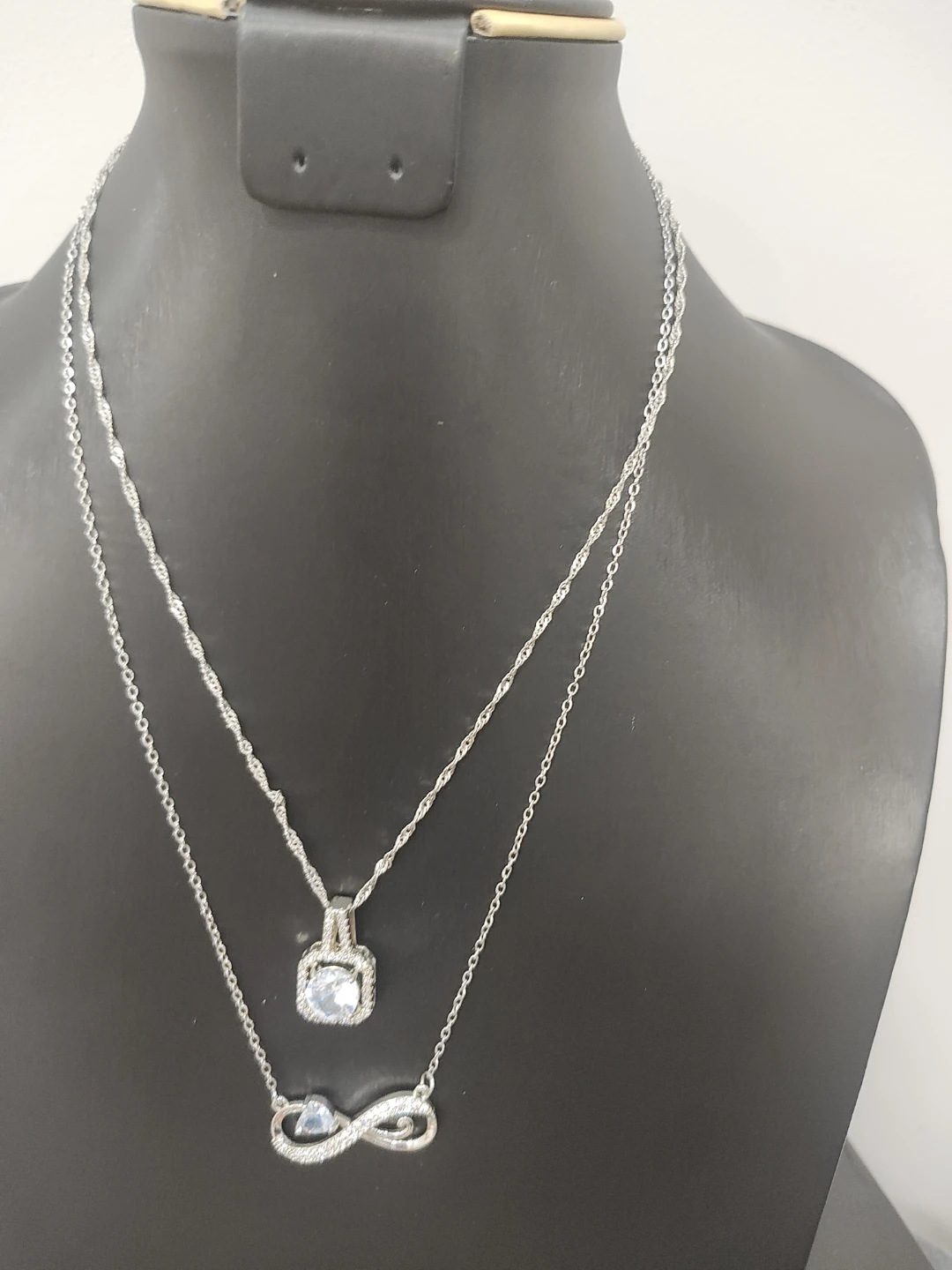 Silver Tone Layered Necklace Set with Pendant and Infinity Charm - photo 2