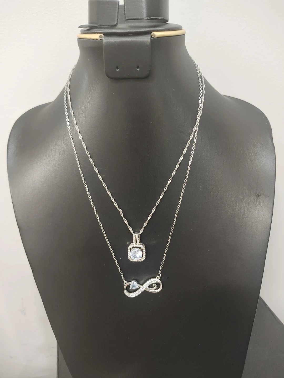 Silver Tone Layered Necklace Set with Pendant and Infinity Charm - photo 4