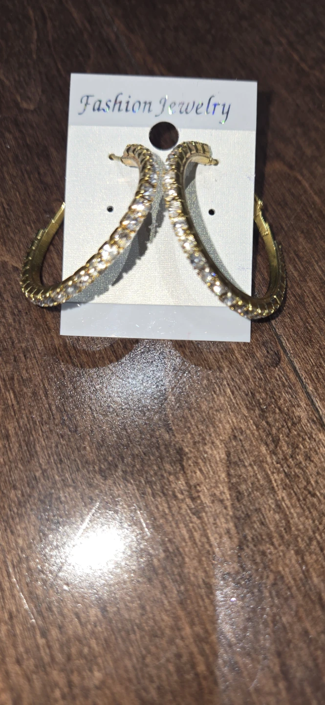 Gold Hoop Earrings with Crystals