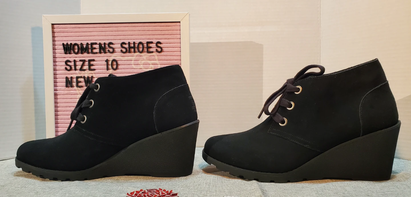 BOBS from Skechers Women's Black Wedge Booties Size 10 - photo 3