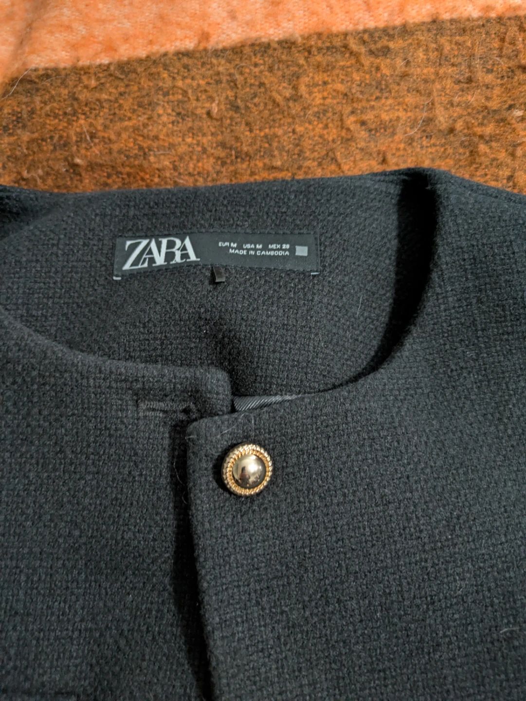 Zara Black Textured Cropped Jacket with Gold Buttons - Size M - photo 2