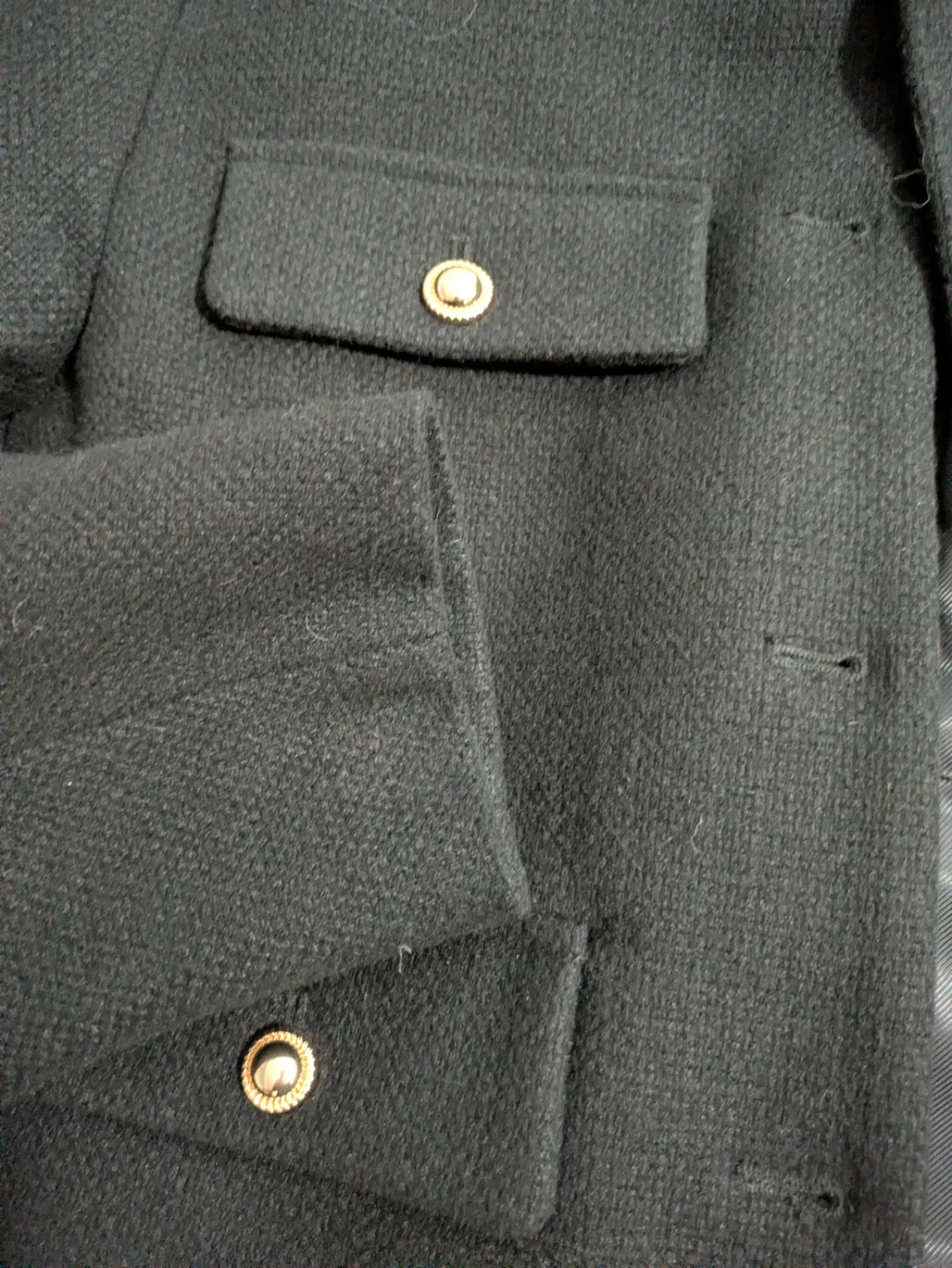 Zara Black Textured Cropped Jacket with Gold Buttons - Size M - photo 3