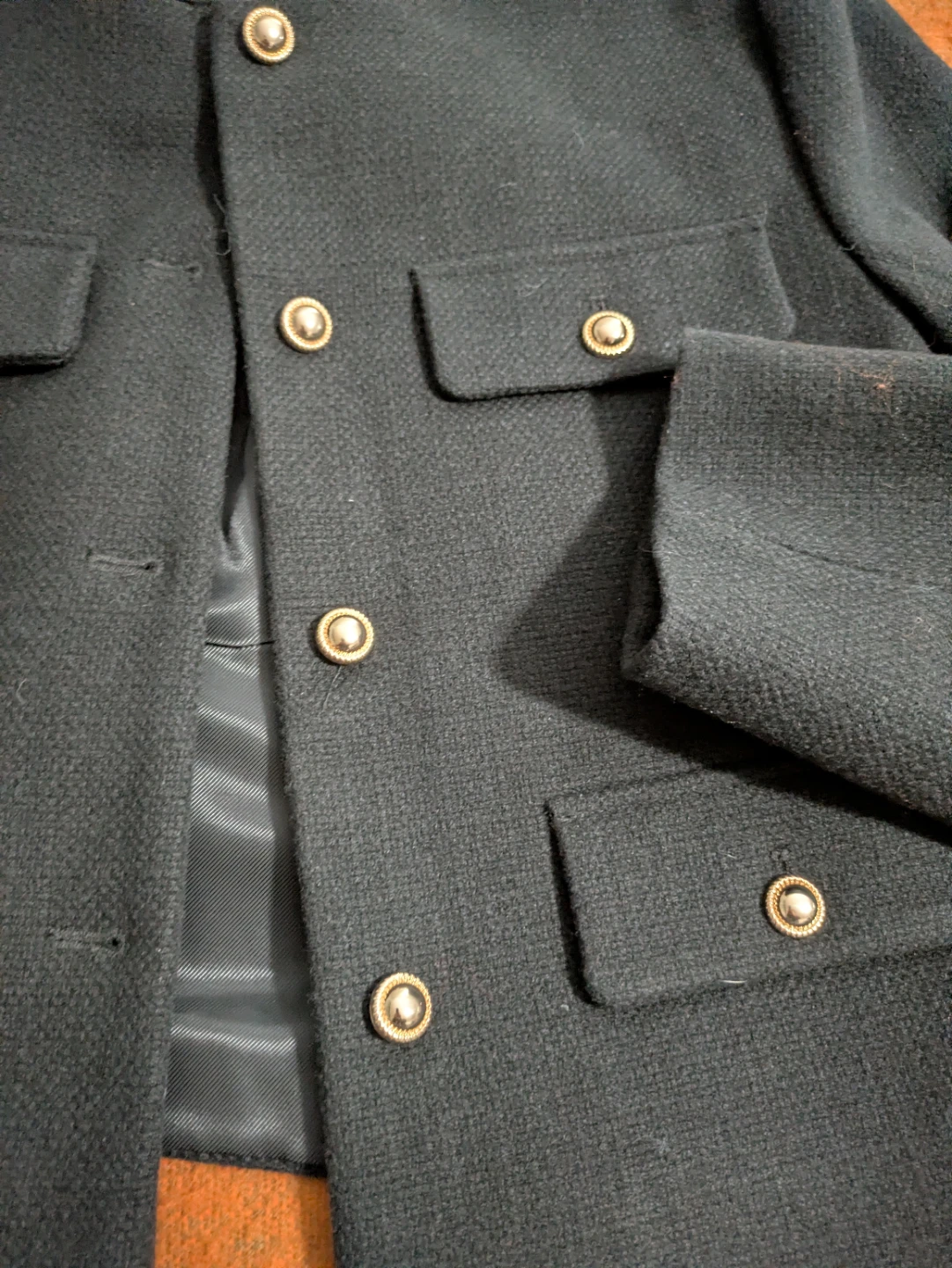 Zara Black Textured Cropped Jacket with Gold Buttons - Size M - photo 4