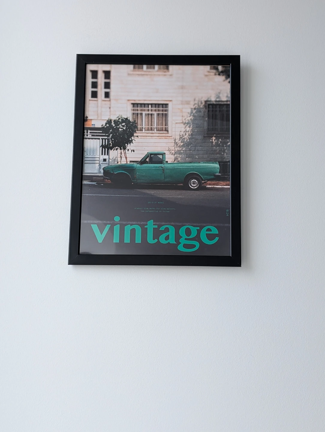 Framed Green Paykan pickup truck Vintage Truck 34x44cm