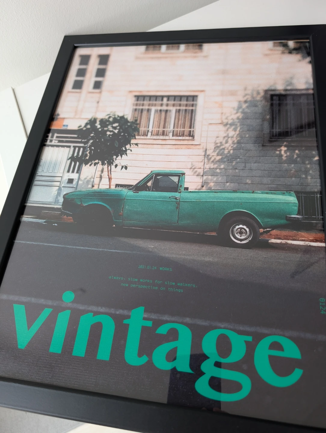Framed Green Paykan pickup truck Vintage Truck 34x44cm - photo 3