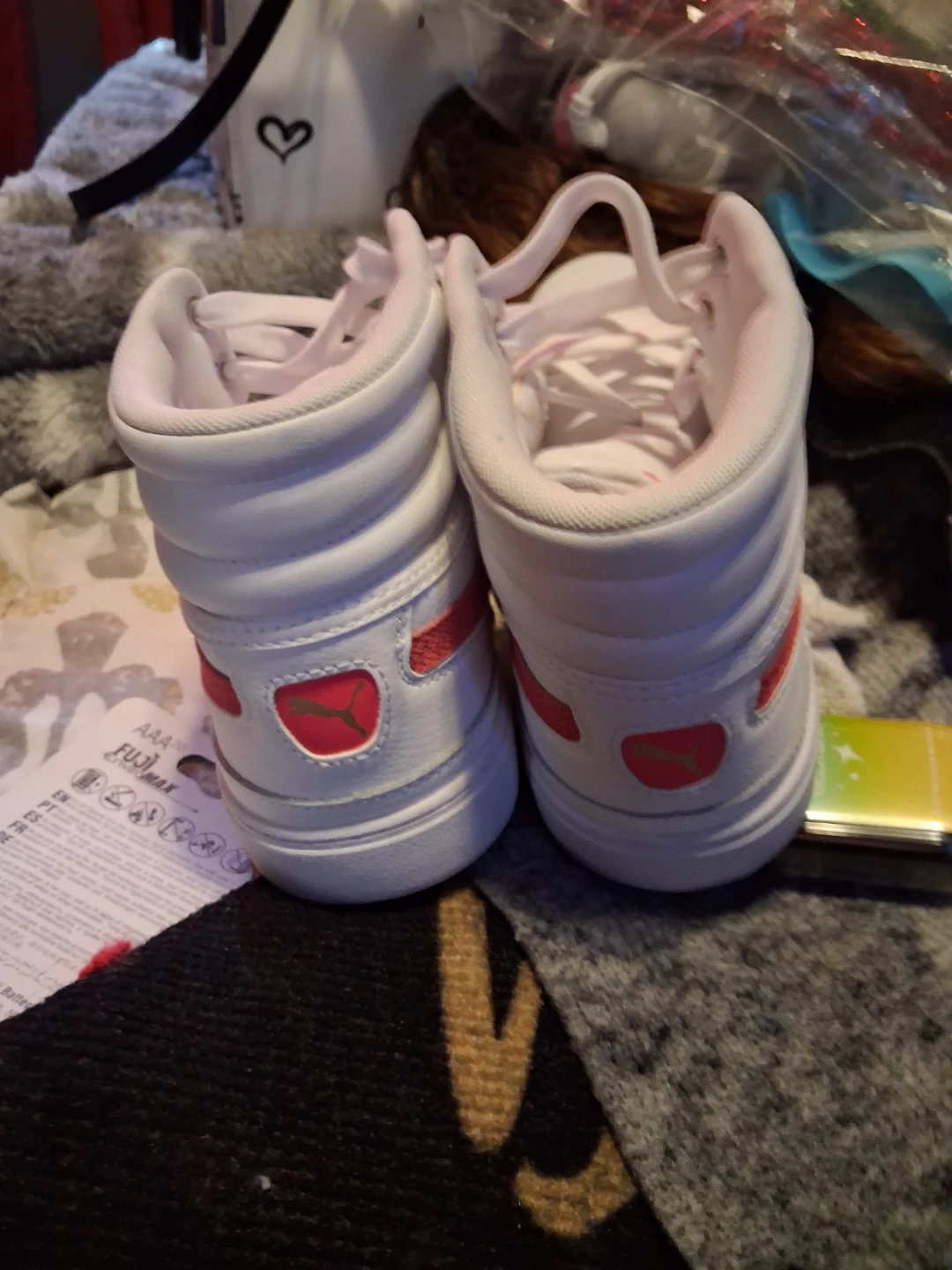 Puma White High-Top Sneakers with Pink Accents
