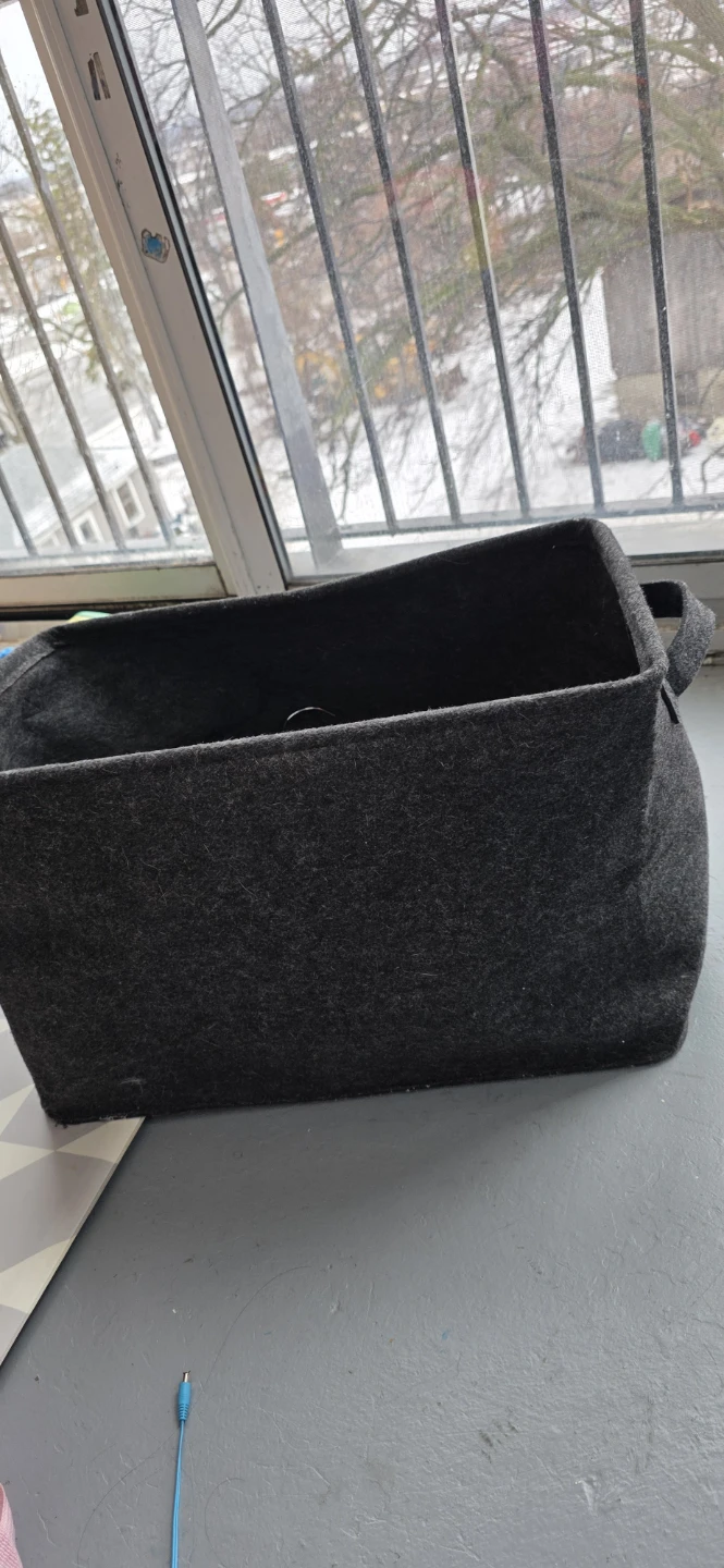 Dark Grey Felt Storage Bin with Handles