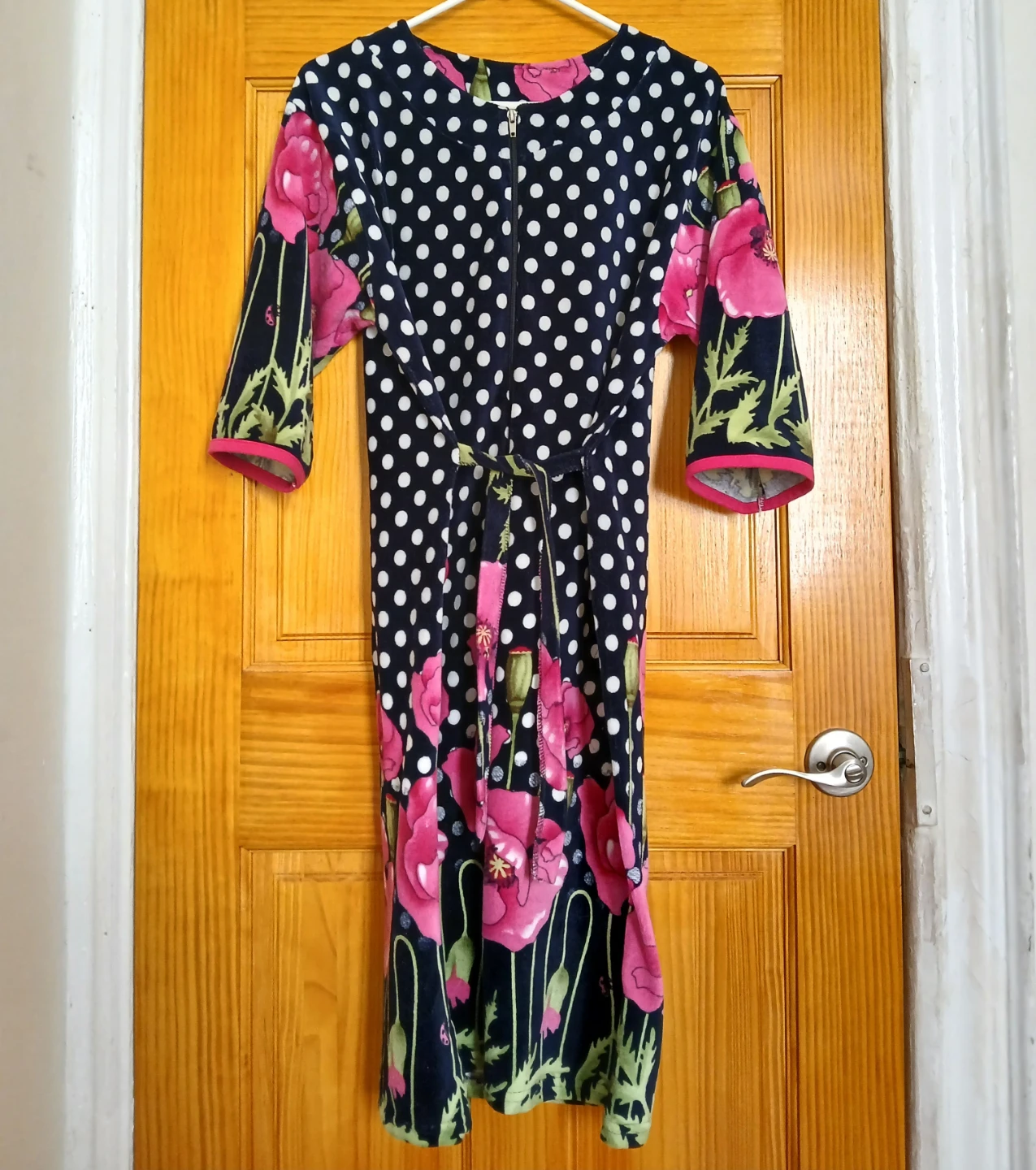 Women's Navy Polka Dot and Poppy Print Warm Robe
