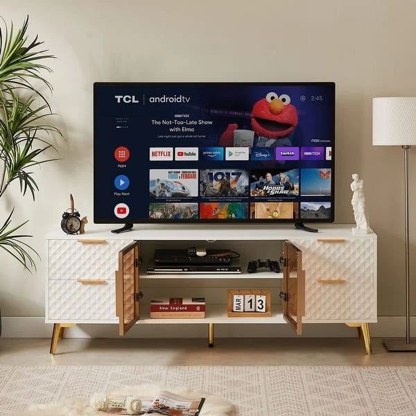 White TV Stand with Gold Accents - photo 2