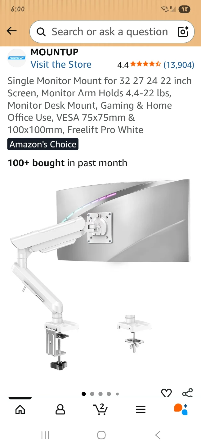 MOUNTUP Single Monitor Mount for 22-32 inch Screens - White