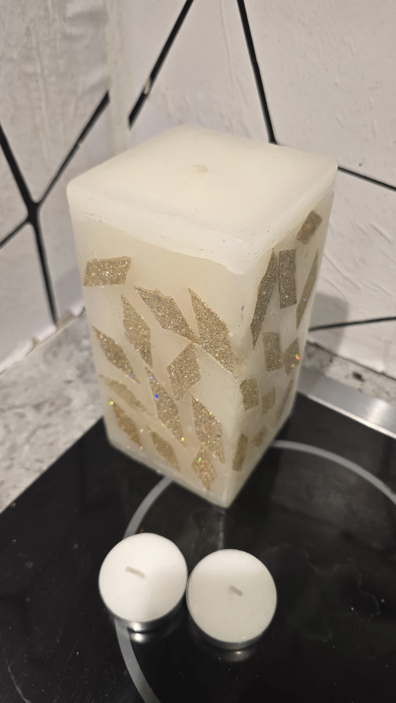 Square Pillar Candle with Gold Glitter Inlay