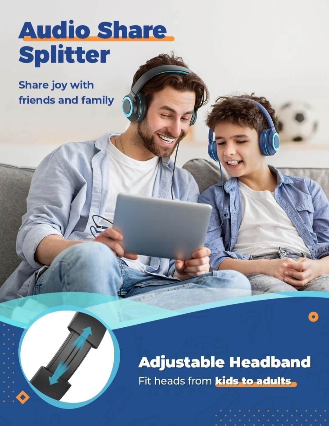 iClever 2Pack Headphones with Sharing Splitter - 85dBA Safe ... - photo 2
