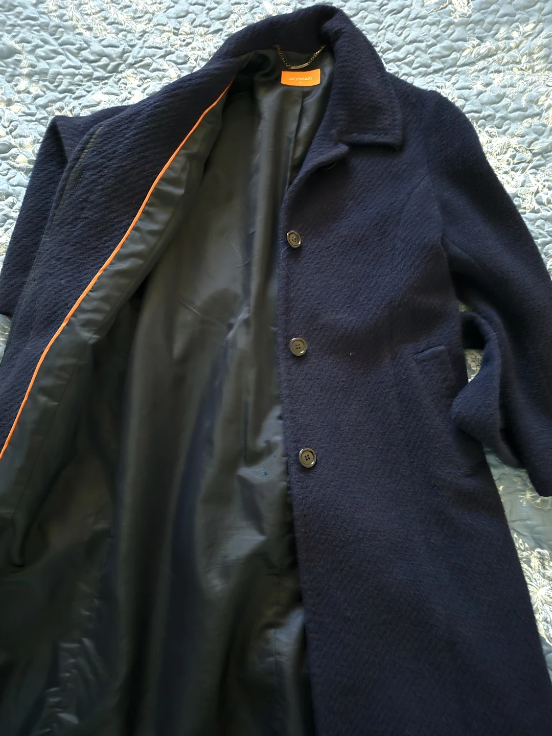Navy Blue Wool Blend Coat with Belt - photo 4