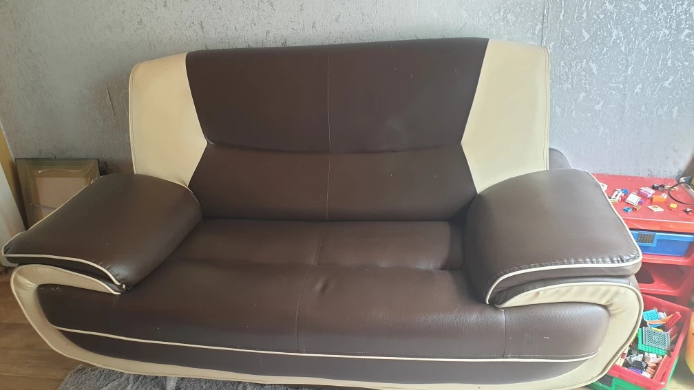 Brown and Cream Loveseat Sofa