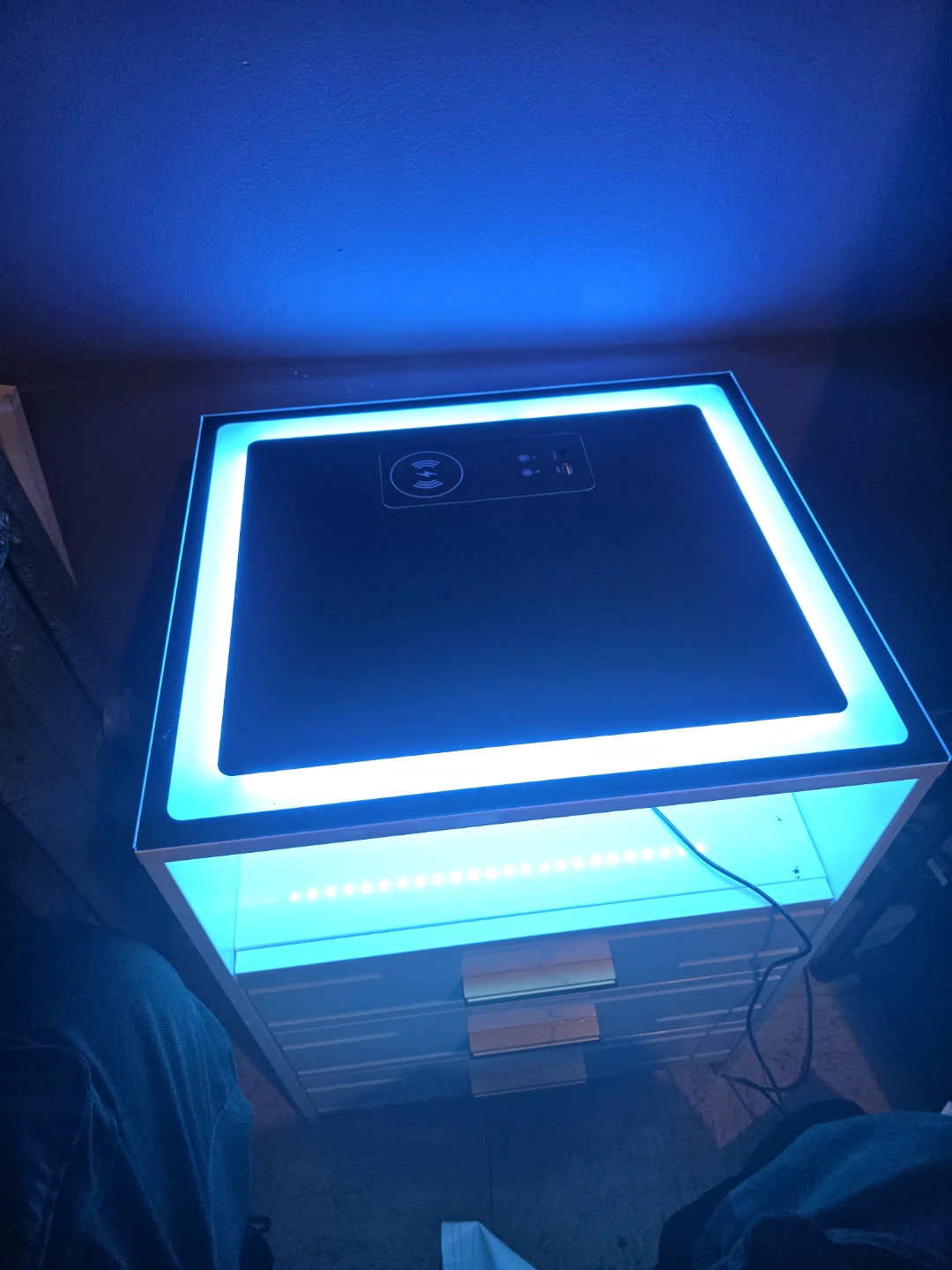 Modern White Nightstand with LED Lights & Wireless Charger