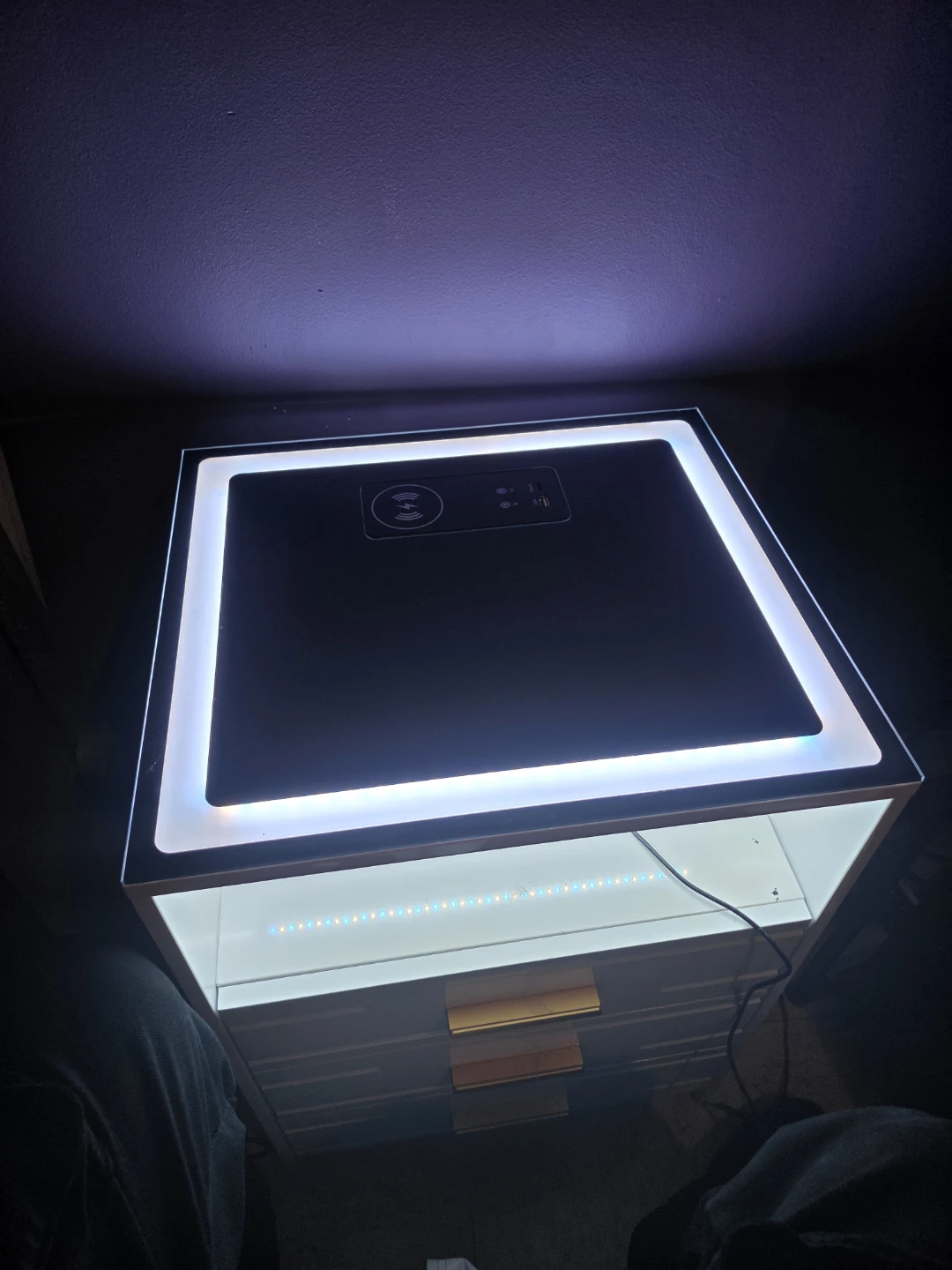 Modern White Nightstand with LED Lights & Wireless Charger - photo 2