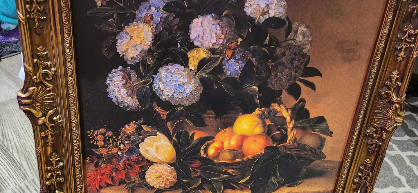 Framed Floral and Fruit Still Life Painting - photo 3