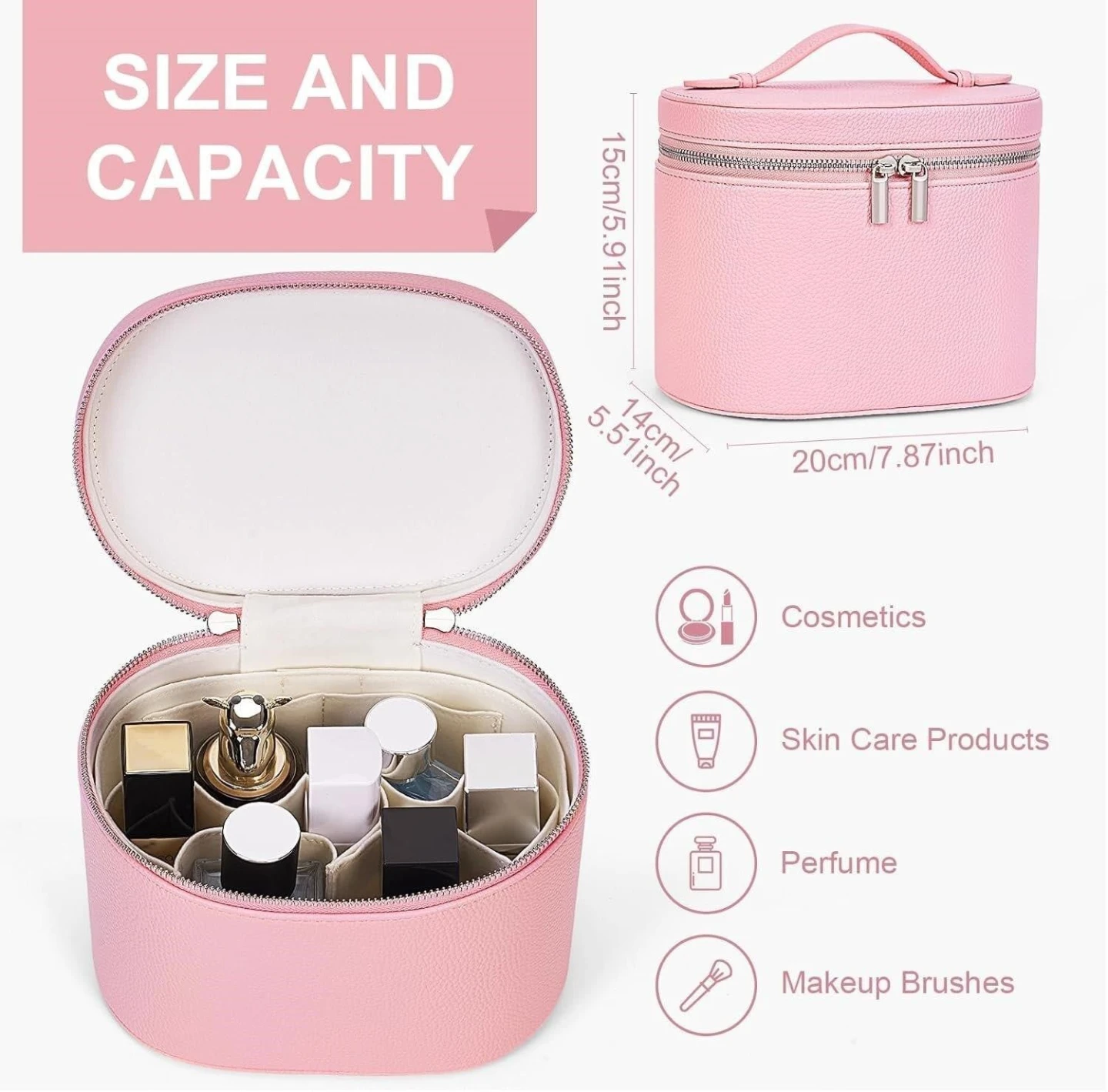 New-->Pink Cosmetic Travel Bag with Removable Divider